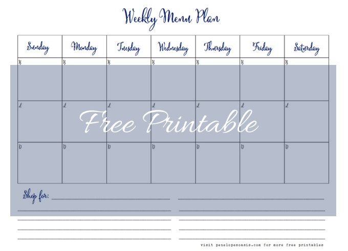 menu plan free printable