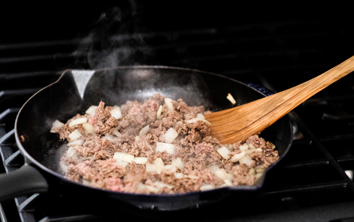 browning ground beef and onions