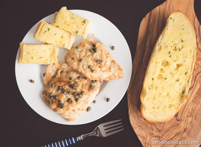 chicken capers with garlic bread